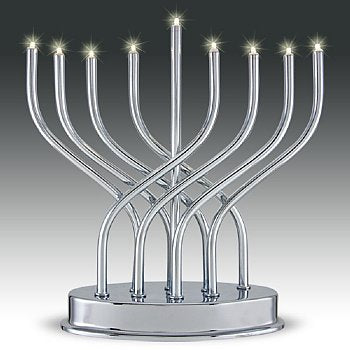 Highly Polished Chrome Plated Battery Operated LED Menorah