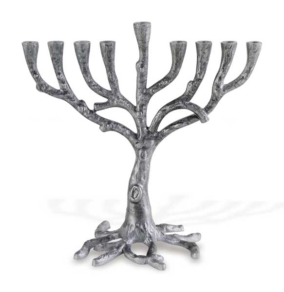 Art Deco Rustic Pewter Plated Tree of Life Menorah