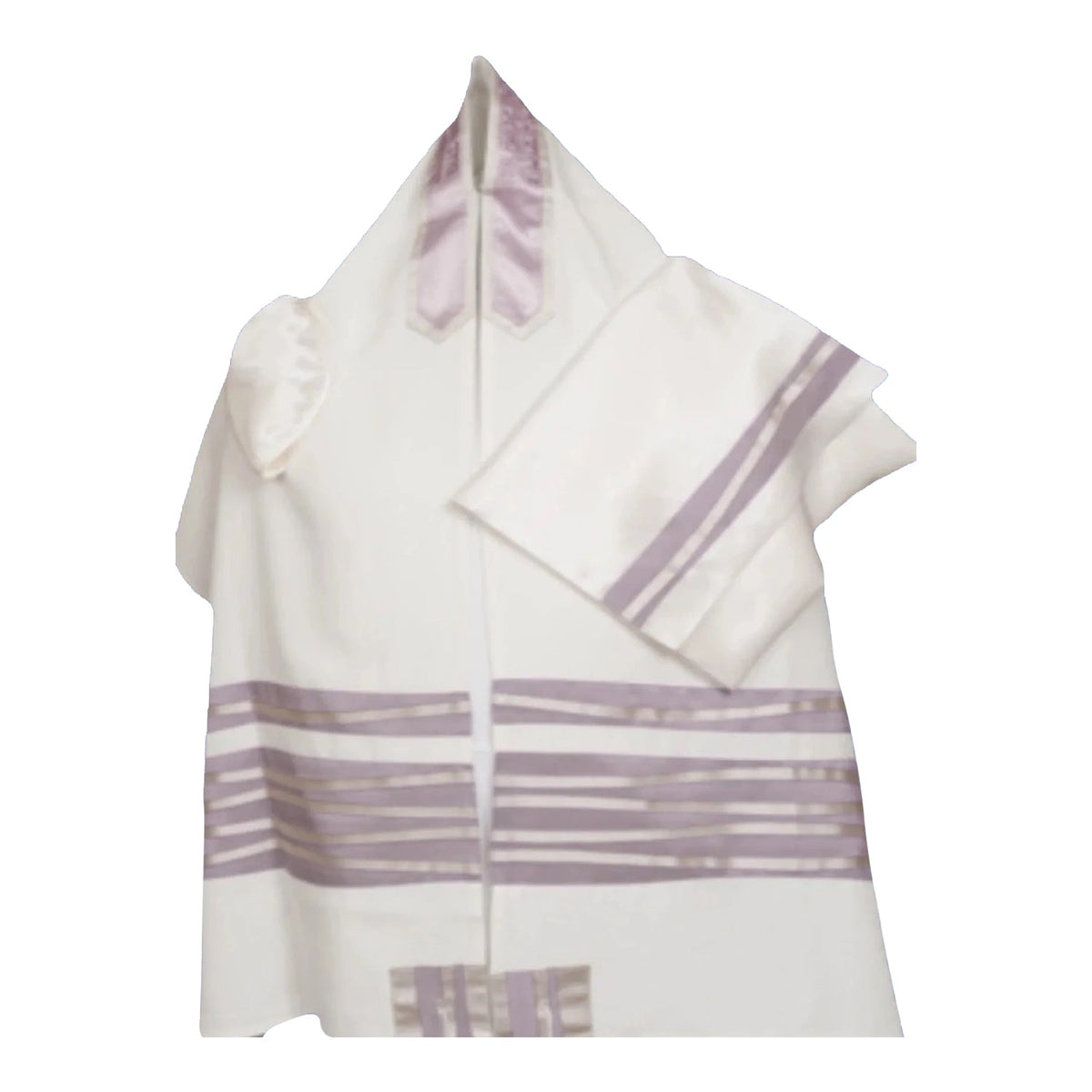 Women's tallit prayer shawl, white with lavender wave striped border and center panel