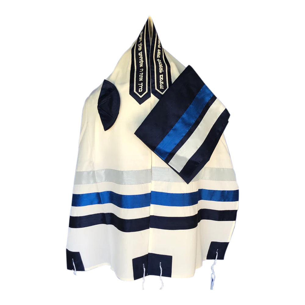 Men's Tallit: ADEB-510 Navy Blue & Silver Stripes
