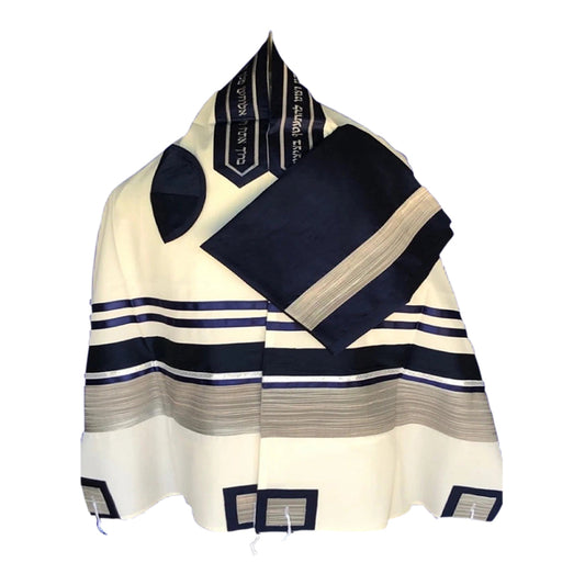 Men's Tallit: ADEB-517 Navy Blue & Silver