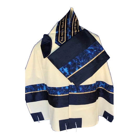 Men's Tallit: ADEB-522 Navy Blue & Golden Stars