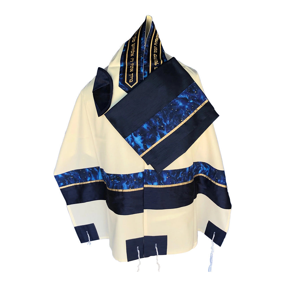 Men's Tallit: ADEB-522 Navy Blue & Golden Stars