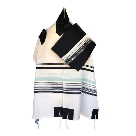 Men's Tallit: ADEB-525 Black & Aqua Green