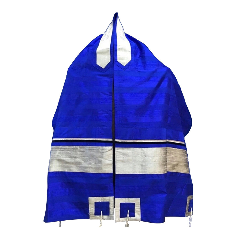 Men's Tallit: ADEB-806 Raw Silk Elcktrical Blue & Silver