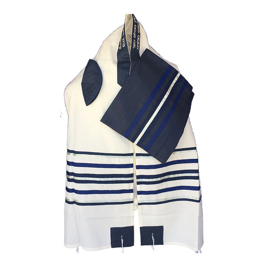Men's Tallit: ADEB-951 Navy Blue & Silver Ribbon