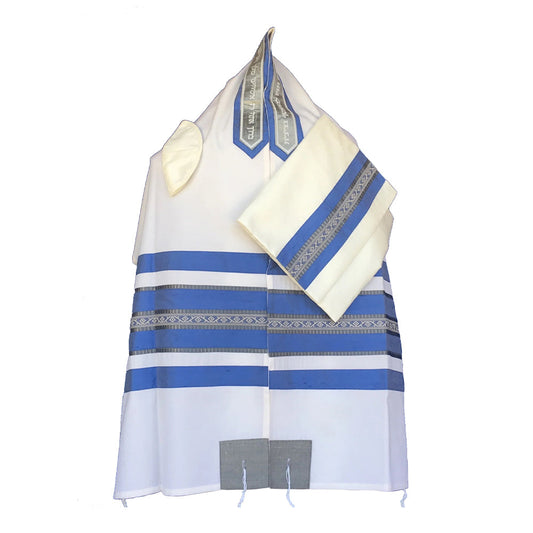 Men's Tallit: ADEB-955 Blue & Silver Gray Ribbon