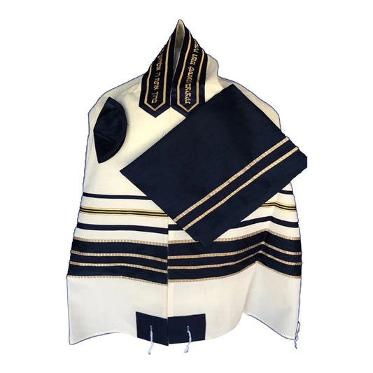 Men's Tallit: ADEB-956 Navy Blue & Gold