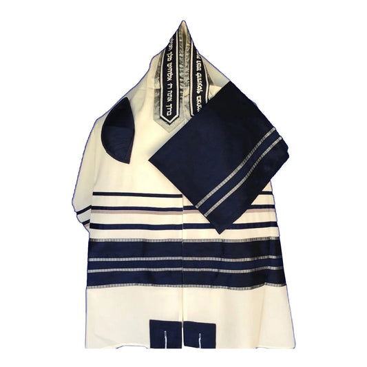 Men's Tallit: ADEB-957 Navy Blue & Silver