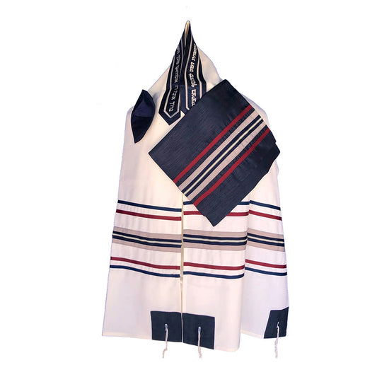 Men's Tallit: ADEB-993 Blue Red & Gray