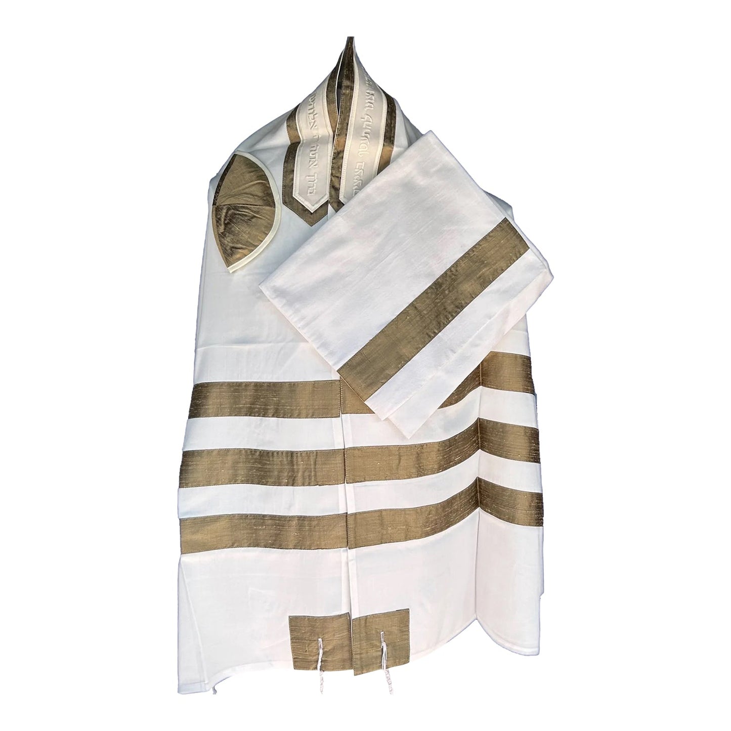 Women's Tallit: Ade-718 White w/ Olive Green Stripes Tallit