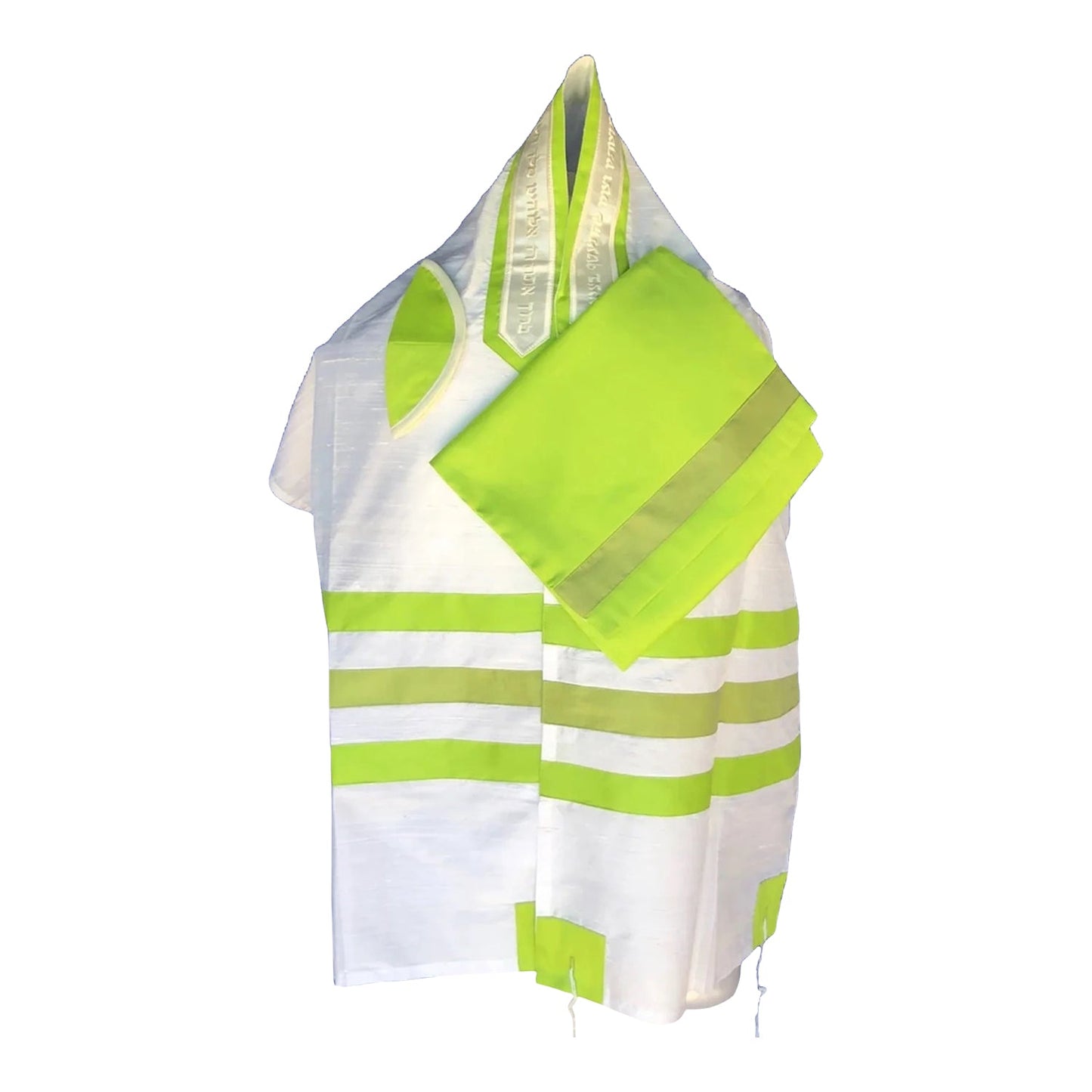 Women's Tallit: Ade-766 White w/ Lime green stripes tallit