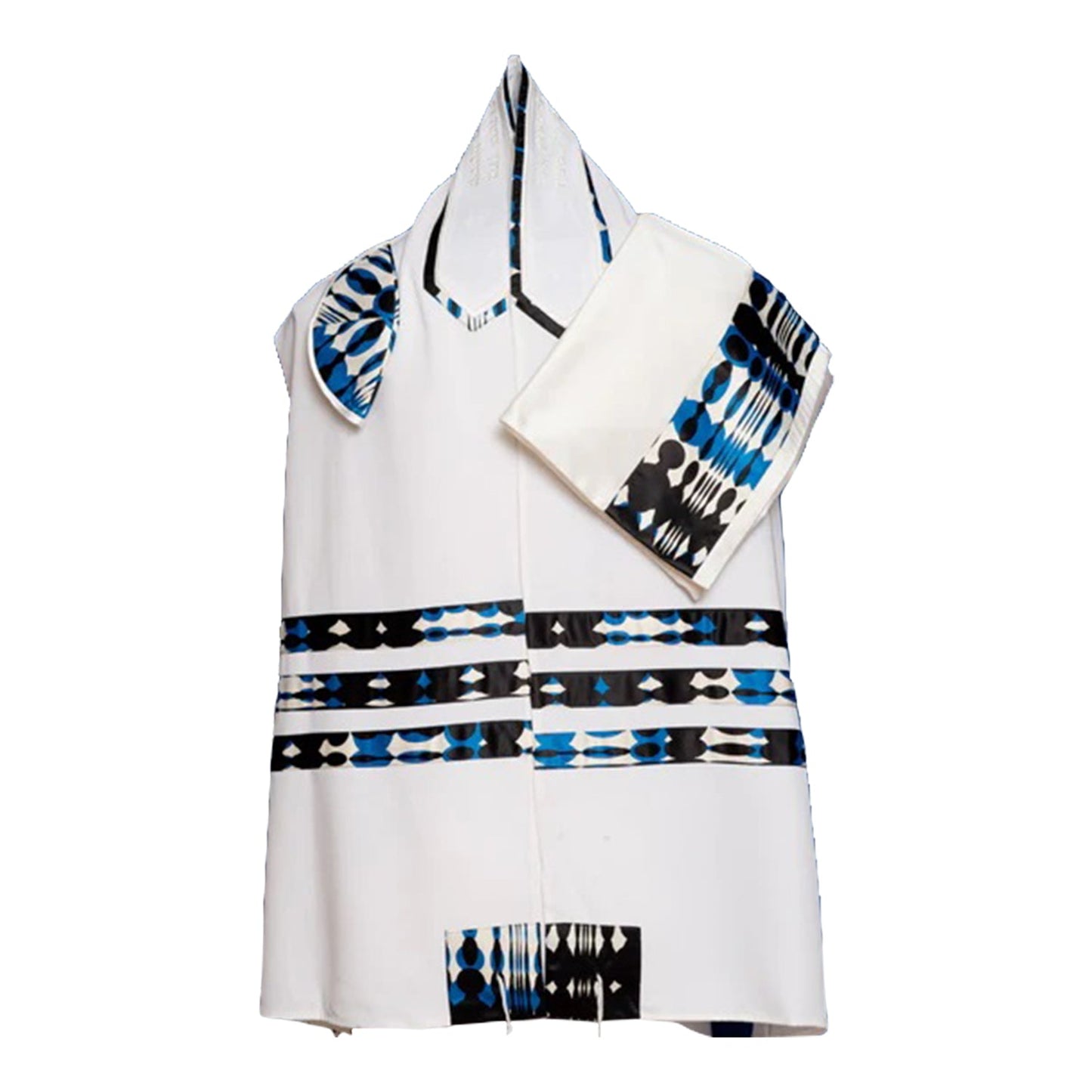 Women's Tallit: Ade-941 White w/ blue and black stripes Tallit