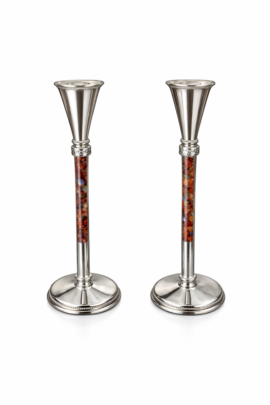 Beloved Blessings Sterling Silver Candlesticks with Wedding Glass Stem & Ani LeDodi Engraving