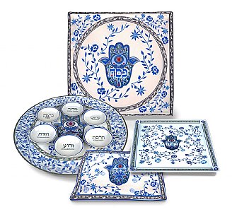 Porcelain Seder Plate Oriental Design Blue and white
