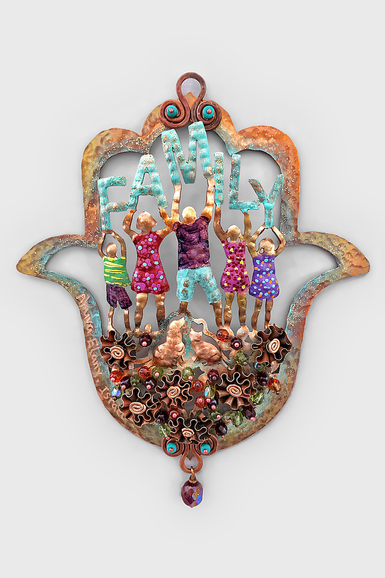 Hamsa hand wall hanging with multicolor bead charms and turquoise eyes