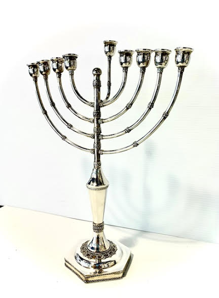 Sterling Silver Classic Menorah Hexagon bottom base