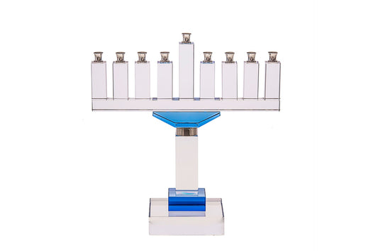 Crystal Candle Menorah with Blue Accents