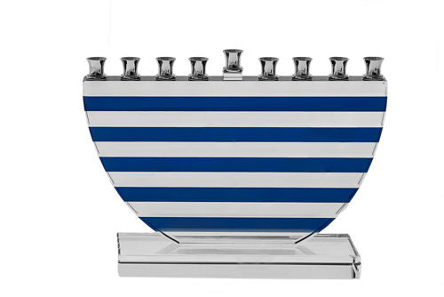 Blue Stripes Crystal Menorah