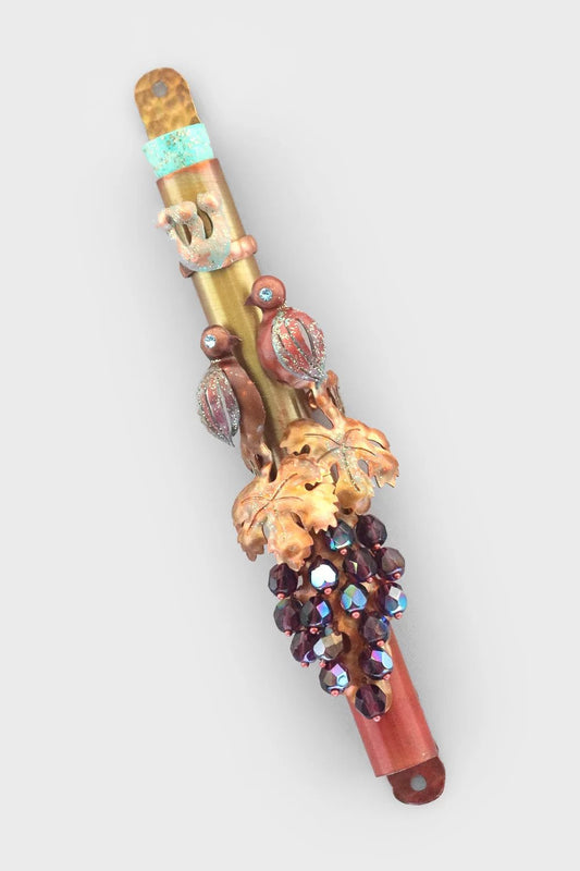 Birds and Grape Wine Mezuzah by Ahuva Elany