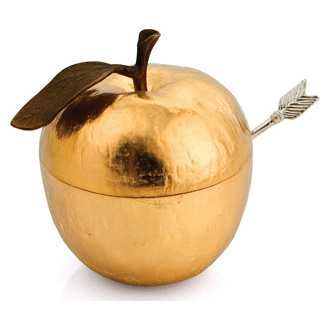 Apple Honey Pot w/ Spoon Goldtone by Michael Aram