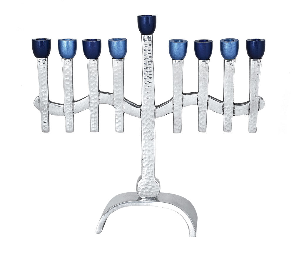 Navy and Light Blue Caps Aluminum Menorah