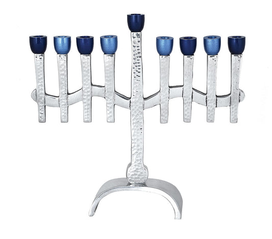 Navy and Light Blue Caps Aluminum Menorah