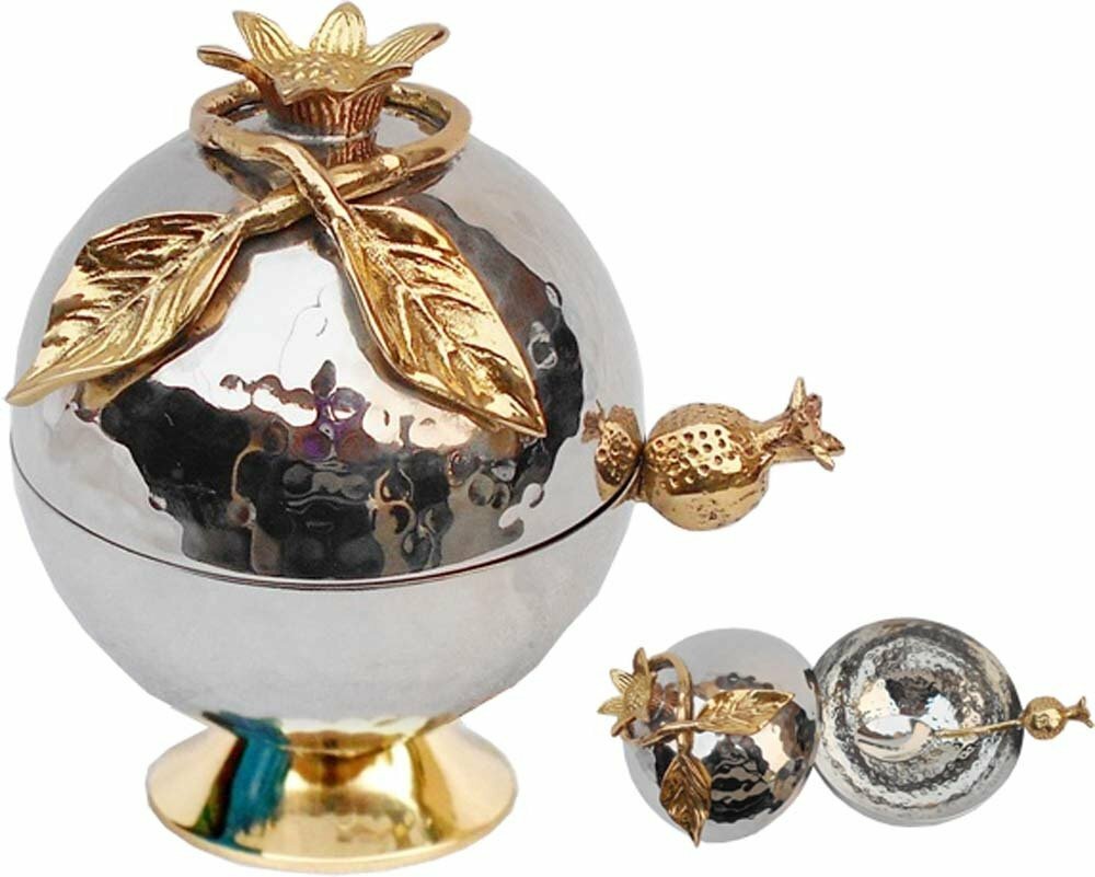 Honey Dish w/Spoon and Brass Pomegranate