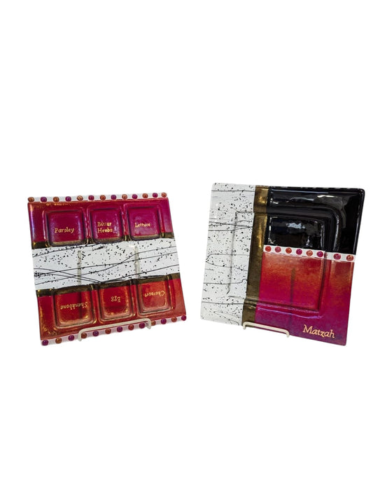 Red Retro Seder & Matza Plate Set