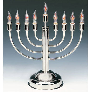 Classic Highly Polished Chrome Plated Electric Menorah with Flickering Bulbs    W6"