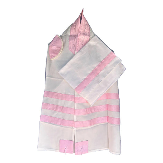 Women's Tallit: ADE-722 White pink stripes Tallit