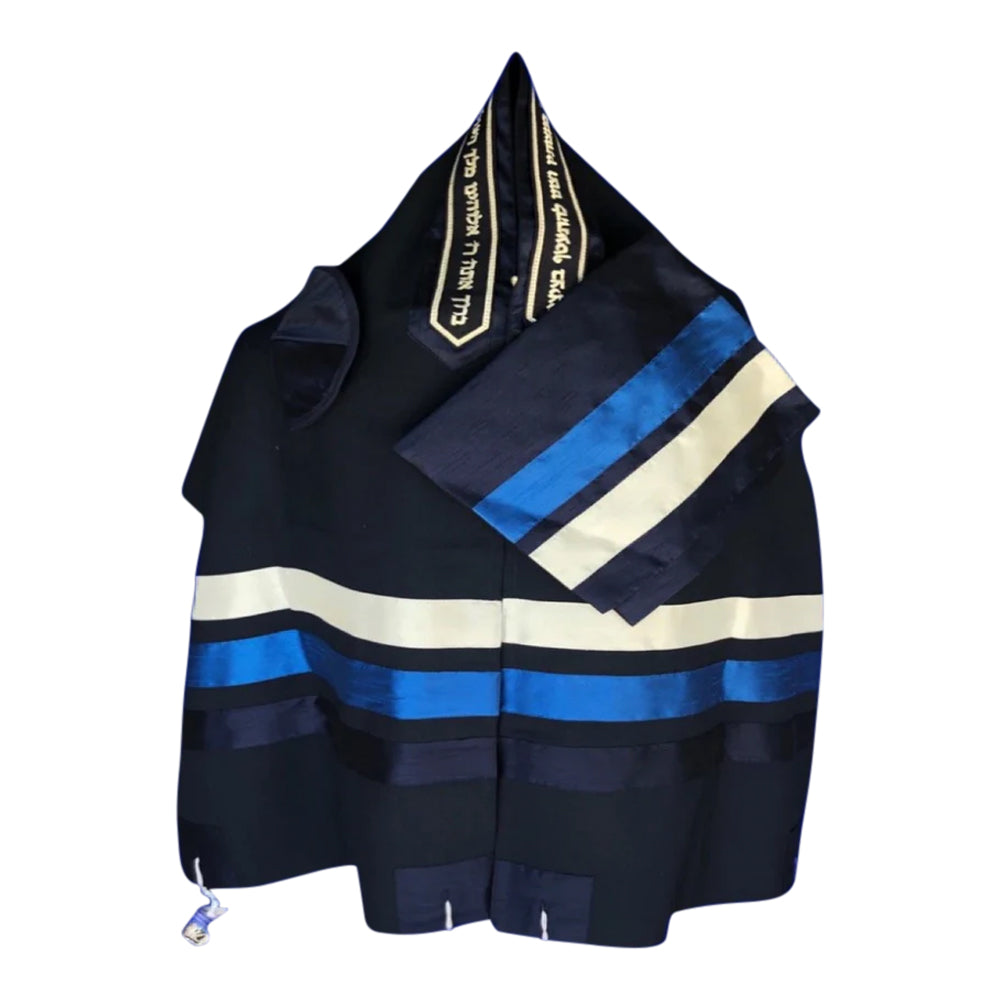 Men's Tallit: ADEB-510 Blue Wool & Stripes