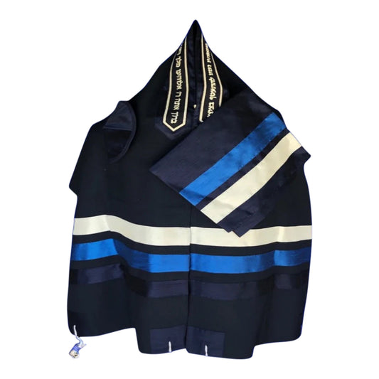 Men's Tallit: ADEB-510 Blue Wool & Stripes