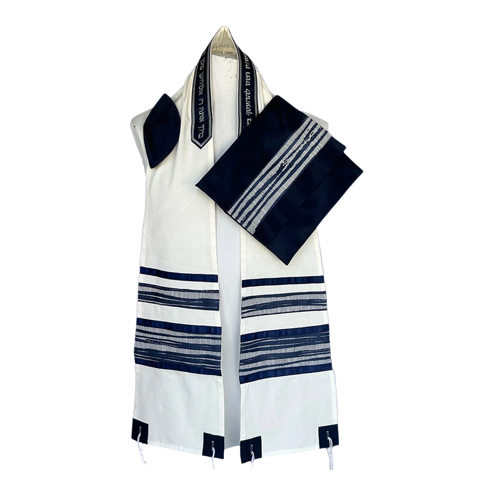 Men's Tallit: ADEB-515  Narrow Navy Blue Waves
