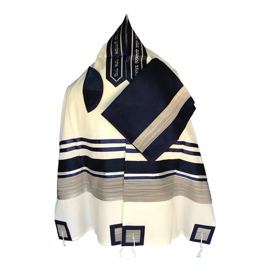 Men's Tallit: ADEB-517 Navy Blue & Silver