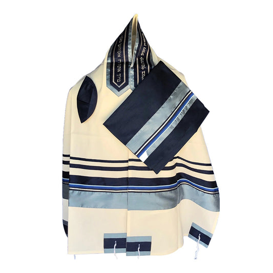 Men's Tallit: ADEB-518 Light Blue & Silver Ribbon