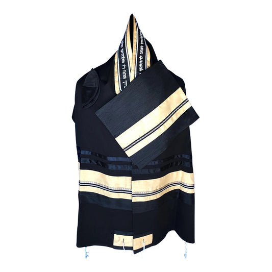 Men's Tallit: ADEB-519 Black Wool & Gold