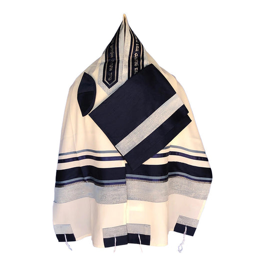 Men's Tallit: ADEB-520 Navy Blue & Light Blue