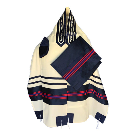 Men's Tallit: ADEB-521 Navy Blue & Red Ribbon