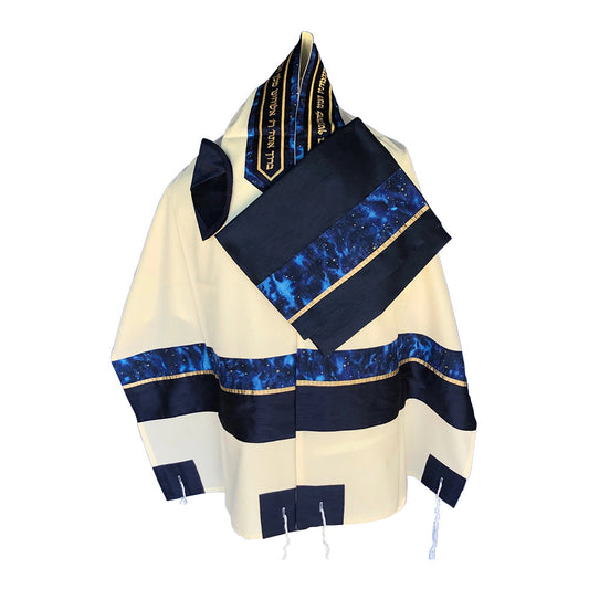 Men's Tallit: ADEB-522 Navy Blue & Golden Stars