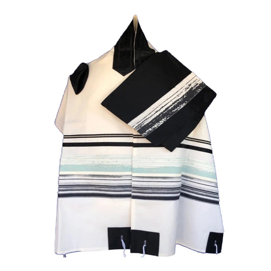 Men's Tallit: ADEB-525 Black & Aqua Green