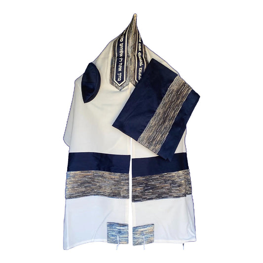 Men's Tallit: ADEB-530 Navy Blue & Valvet Ribbon