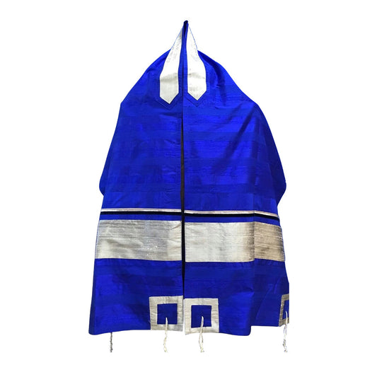 Men's Tallit: ADEB-806 Raw Silk Elcktrical Blue & Silver