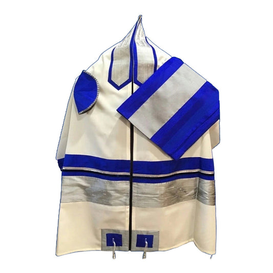 Men's Tallit: ADEB-807  Silver  & Elcktrical Blue