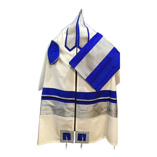 Men's Tallit: ADEB-807  Silver  & Elcktrical Blue