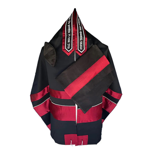 Men's Tallit: ADEB-975 Black Wool Black & Red