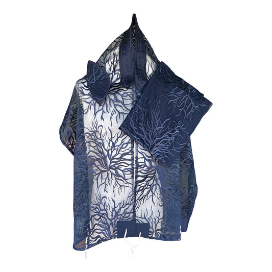 Women's Tallit: Ade-123 Navy Blue Tree of Life Lace Tallit