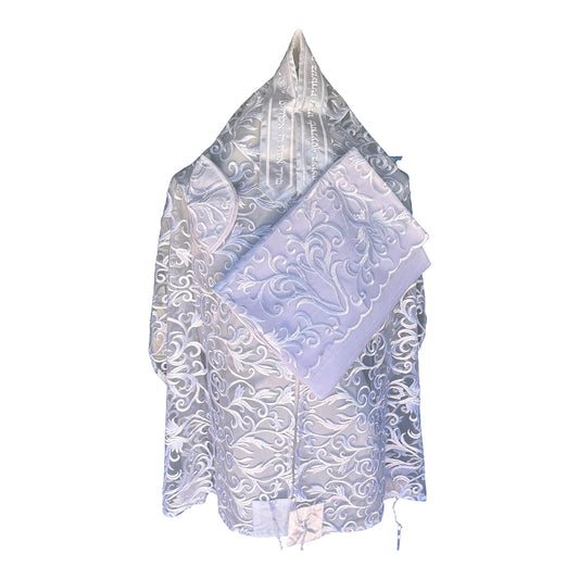 Women's Tallit: Ade-129 White lace floral Tallit