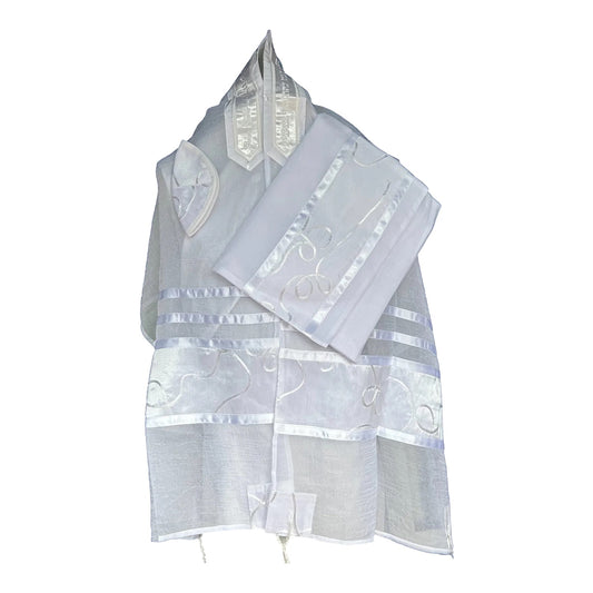 Women's Tallit: Ade-699 White Spiral Tallit