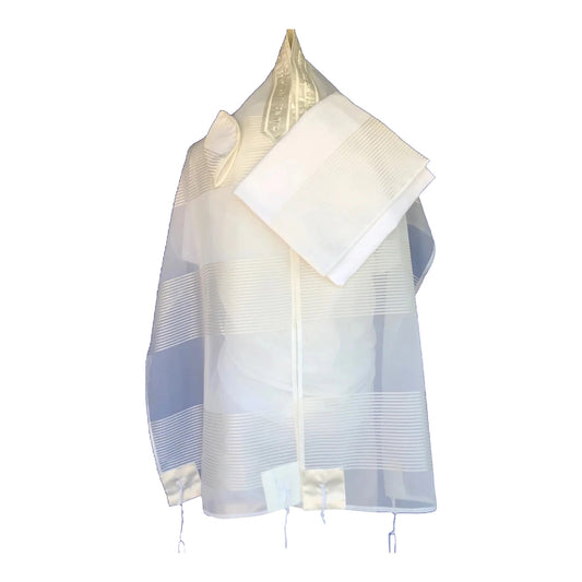 Women's Tallit: Ade-708 Cream stripes chiffon Tallit